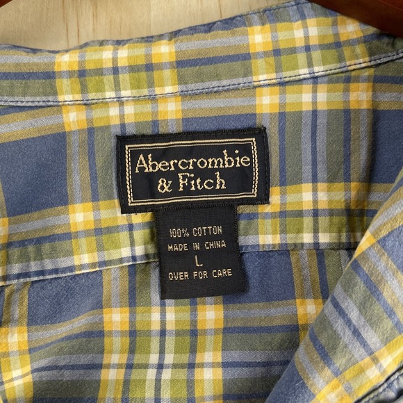 Abercrombie & Fitch Button Up Shirt Womens Large Yellow Plaid Cotton Long Sleeve - Picture 3 of 8